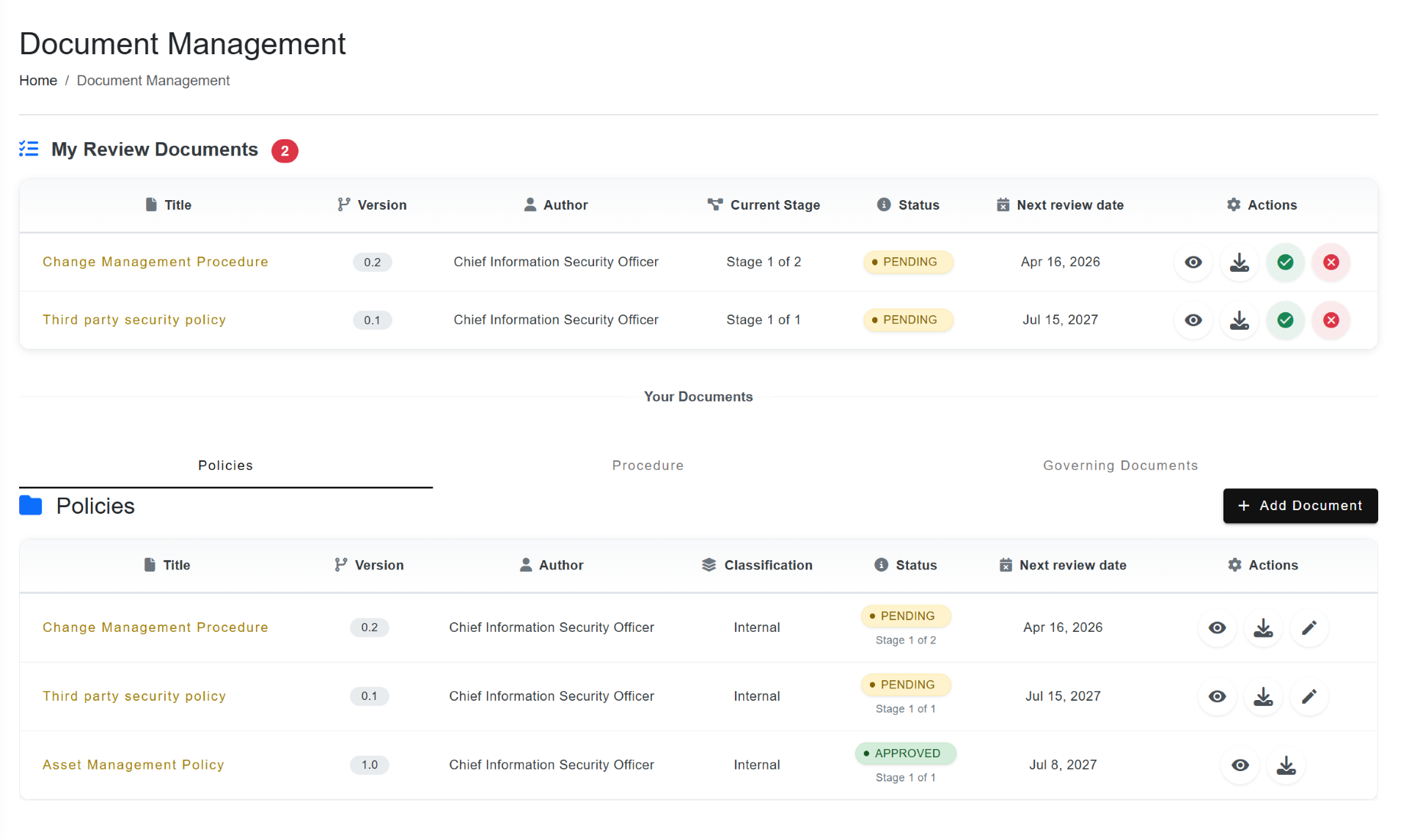 ExceedGRC risk register view