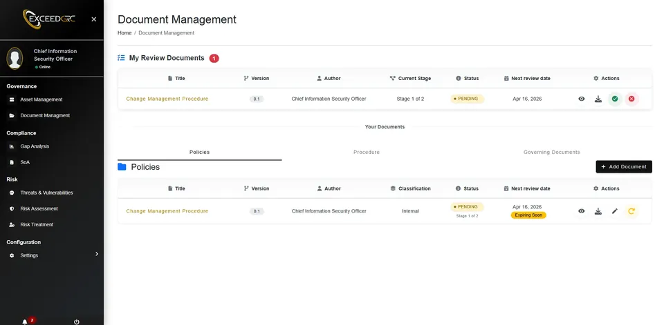ExceedGRC document management