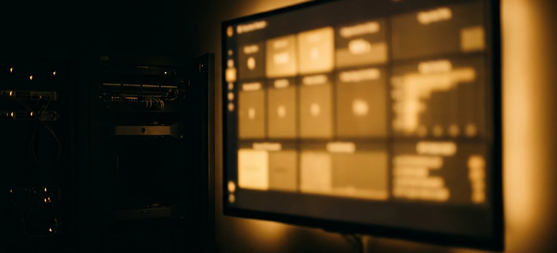 A large wall display showing an out of focus dashboard