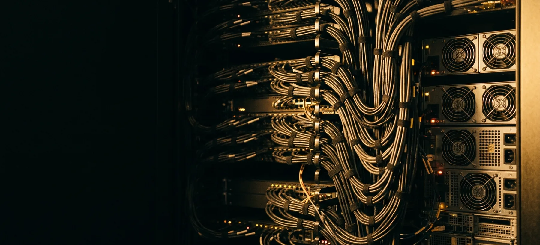 The cabled rear of a server rack