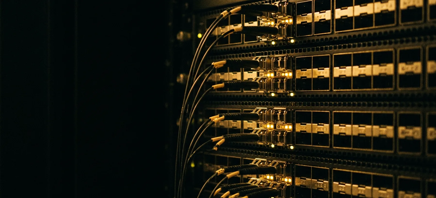 A high density aggregation switch with fibre optics installed