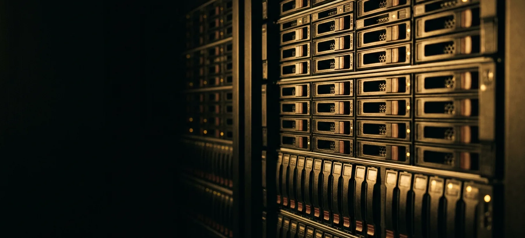 A rack-mounted disk storage array with drive activity lights