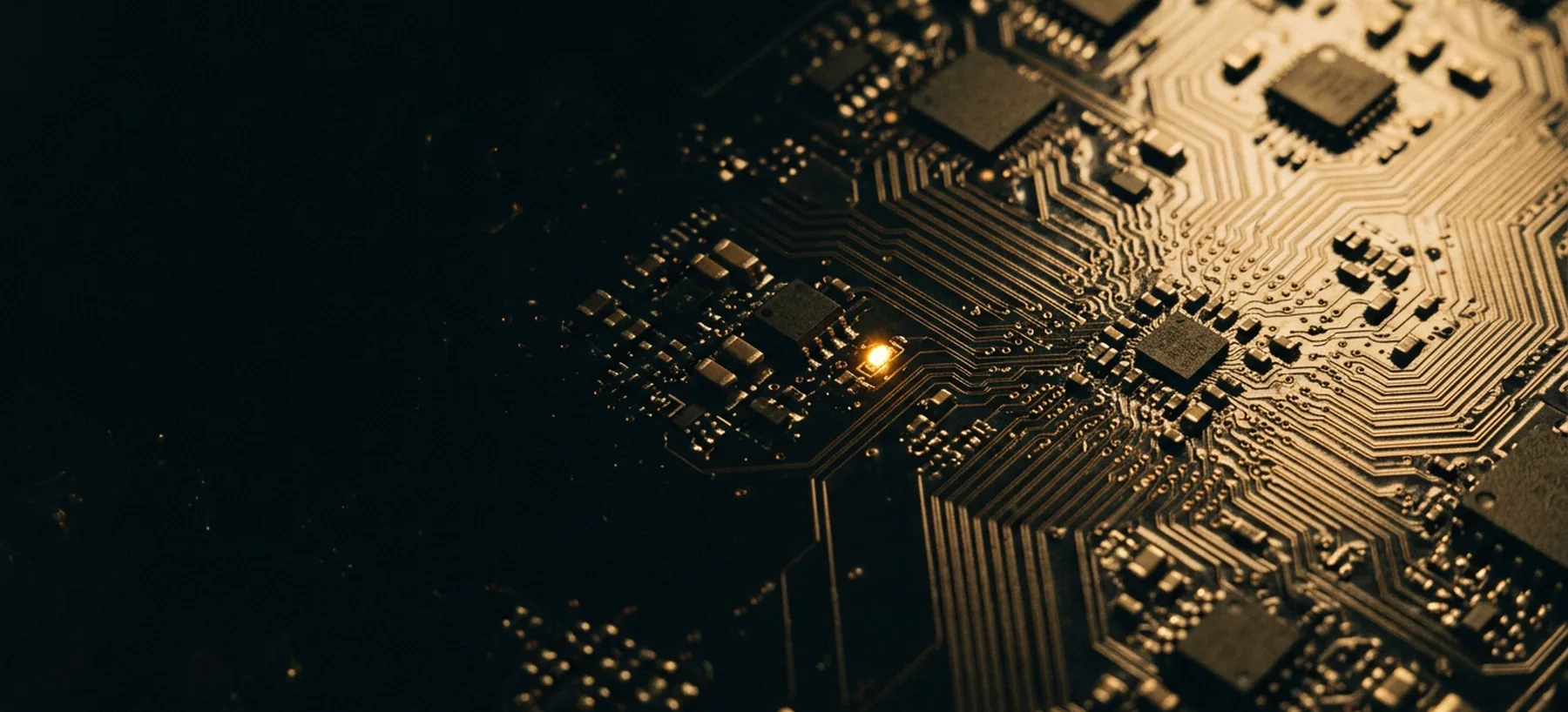Extreme close view of dense circuit board traces