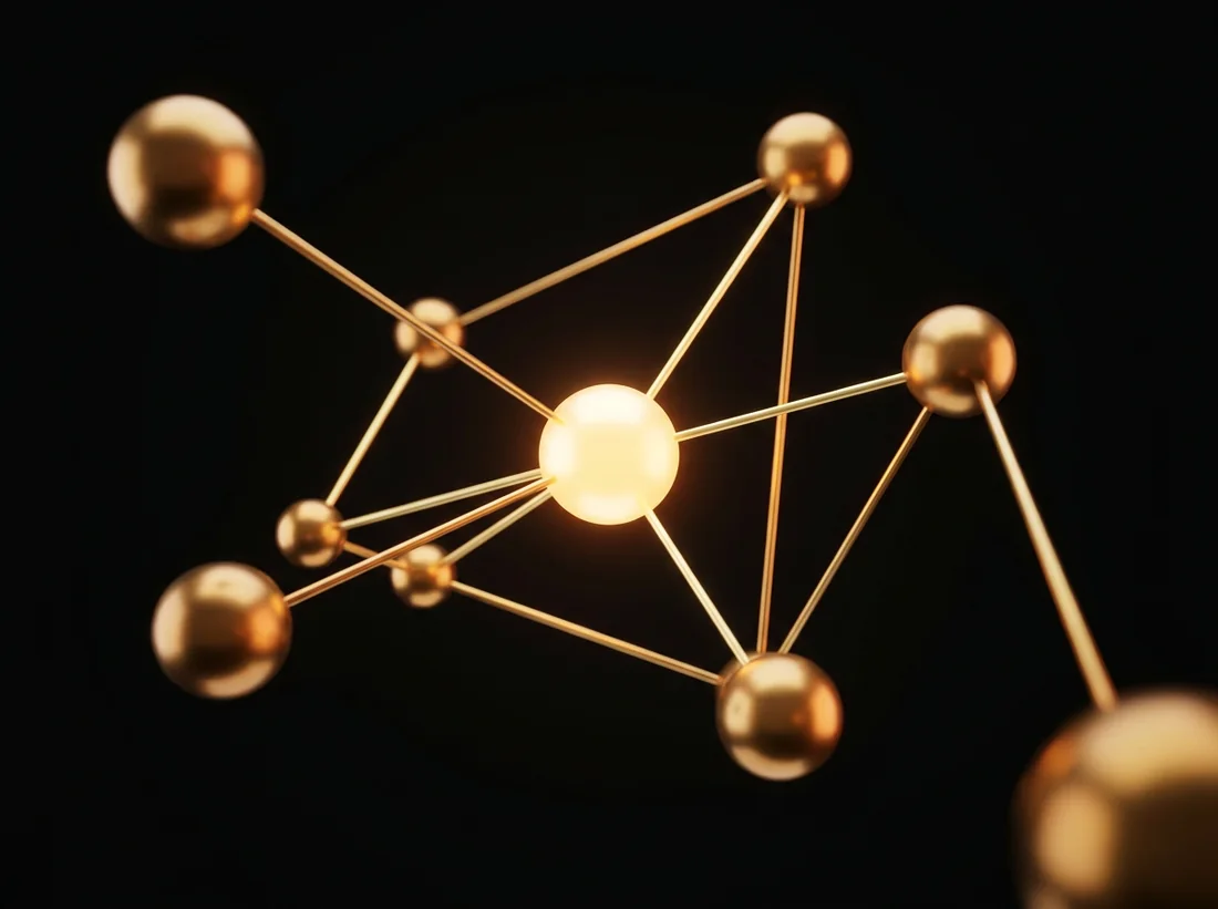 Network of gold nodes, representing cybersecurity solutions
